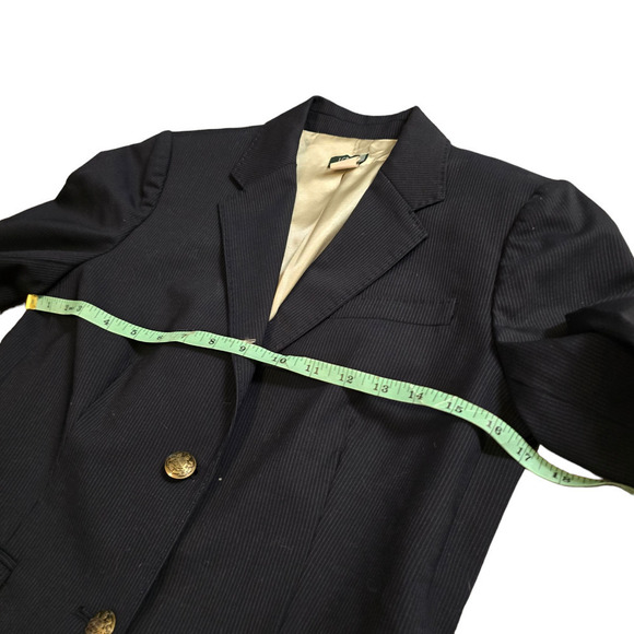J.Crew Navy Pinstripe Wool Blend Two Pattern Gold Button Blazer Coat Jacket 4 - Picture 7 of 8